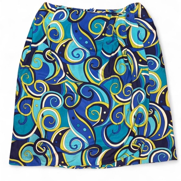 Liz Claiborne Vintage 100% Silk Double Layered Blue and Green Patterned Skirt - Picture 1 of 6